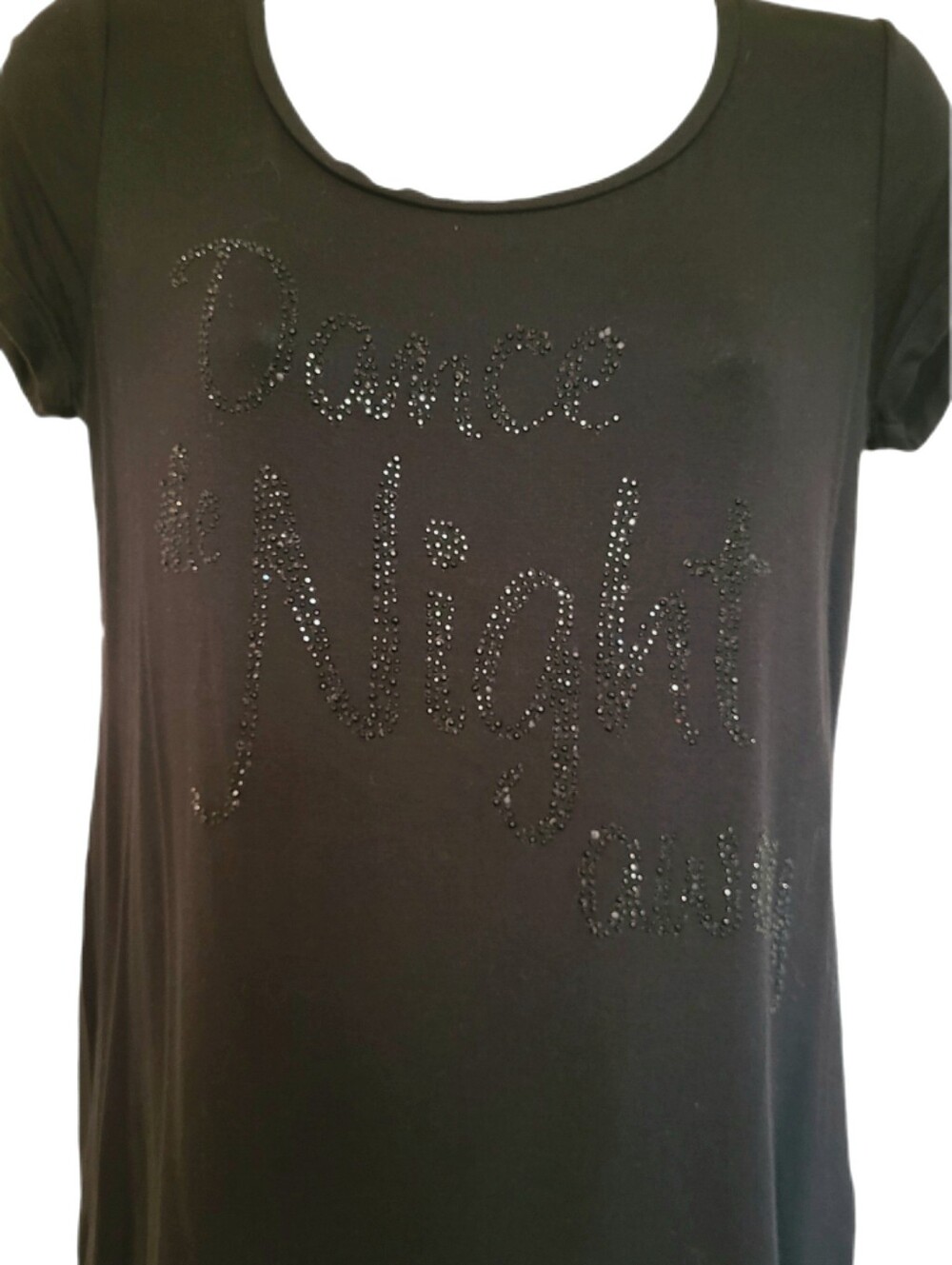 SMART SET Women's Black T-Shirt with Beaded Graphic "Dance the Night Away" Sz XS